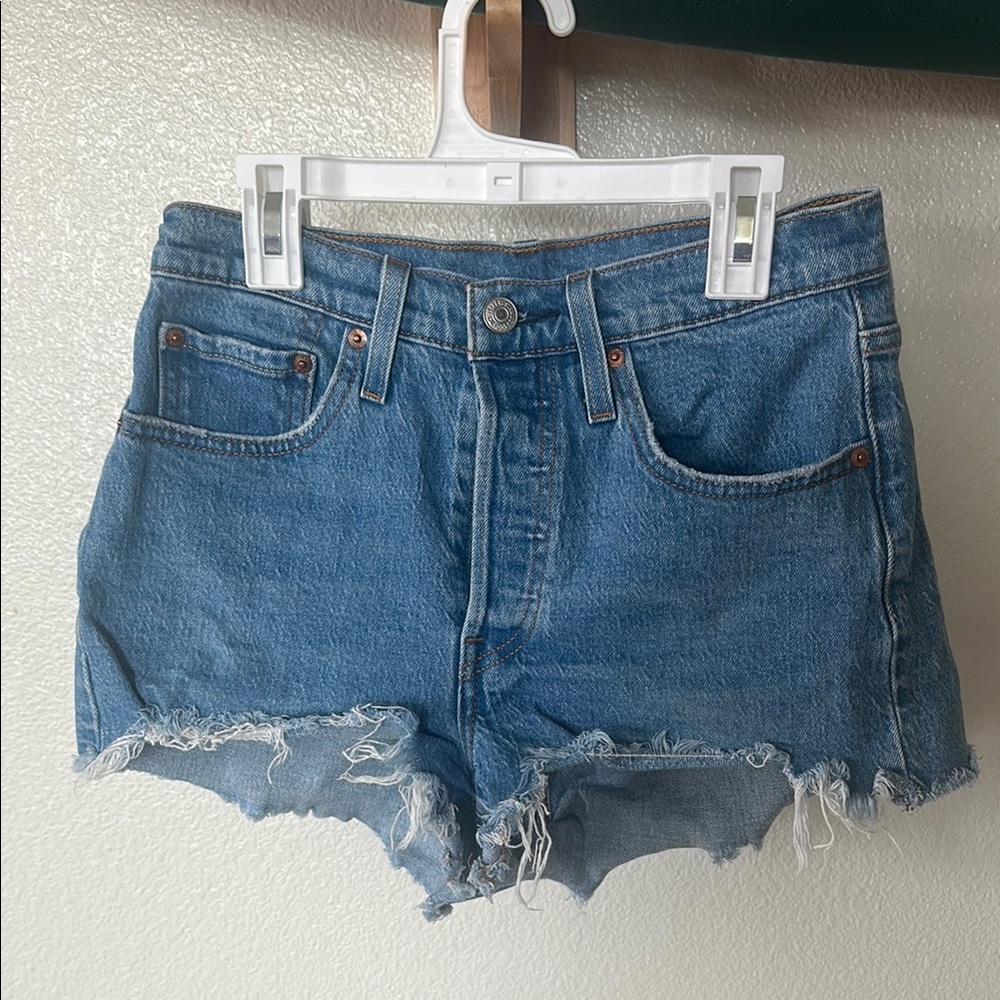 Levi's Blue Jean Shorts Distressed High-Waisted